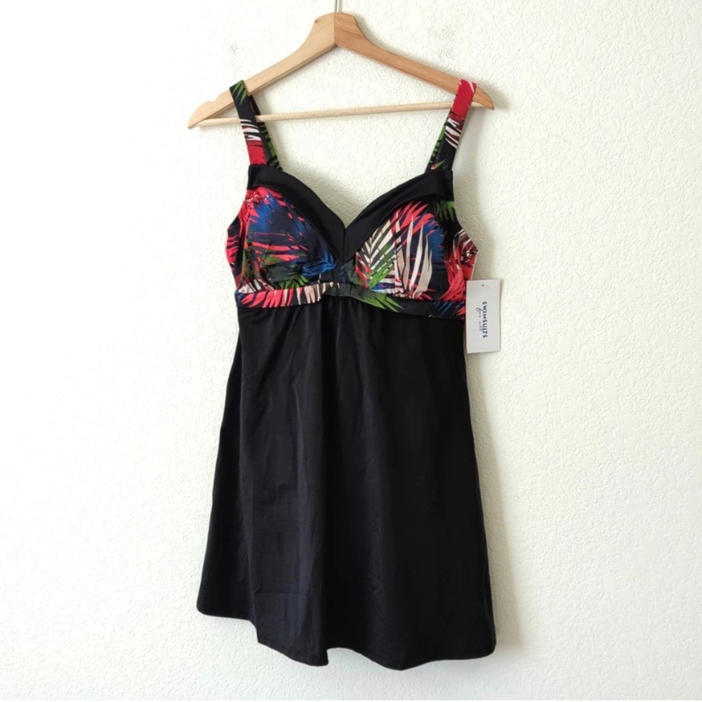 💥NWOT washed/unworn Swimsuits For All Swim Dress Size 10 Black Floral Tropical